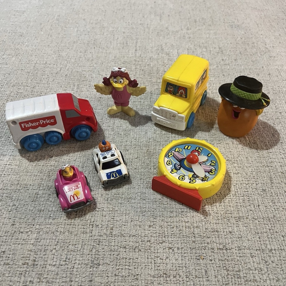 McDonald's Toys Fisher Price Bus Truck; Fast Macs Cars, McNugget + Vintage 1990s